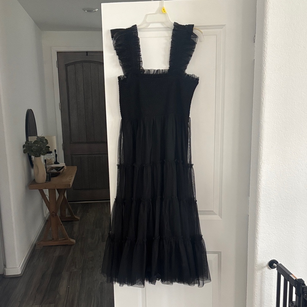 Baltic Born Black Ruffled Midi Dress